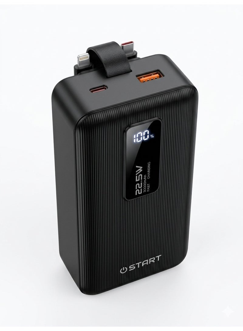 Start ES-30 Power Bank 30000mAh 22.5W Fast Charging with Built-in Cables Type-C & Lightning Digital Display USB & Type-C Ports - Image 1