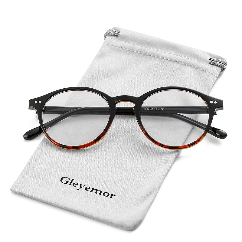Gleyemor Blue Light Glasses for Men Women Vintage Round Bluelight Blocking Computer Screen Protection Glasses TortoiseBlack