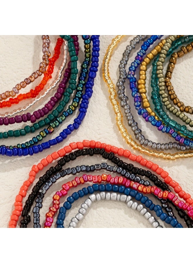 Goolsky [20pcs Handmade Glass Beads Bracelet] 20pcs Mini Glass Beads Beaded Bracelet Set Handmade Elastic Hand Chain - Image 2