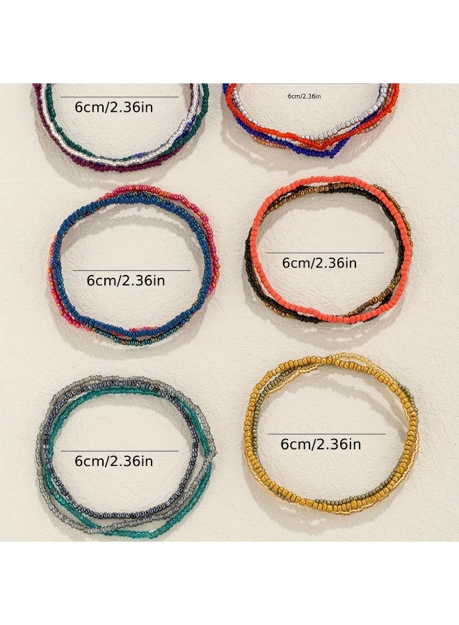 Goolsky [20pcs Handmade Glass Beads Bracelet] 20pcs Mini Glass Beads Beaded Bracelet Set Handmade Elastic Hand Chain - Image 3