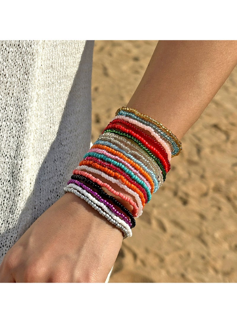 Goolsky [20pcs Handmade Glass Beads Bracelet] 20pcs Mini Glass Beads Beaded Bracelet Set Handmade Elastic Hand Chain - Image 5