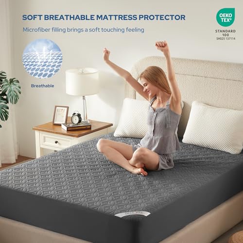 BEDLORE حامي مرتبة BEDLORE 2 عبوة مقاوم للماء، حجم توين XL مع جيب عميق بعمق 6"-15"، غطاء مرتبة سرير ناعم وقابل للتنفس لغرفة النوم، سكن الجامعة (رمادي) - Image 3