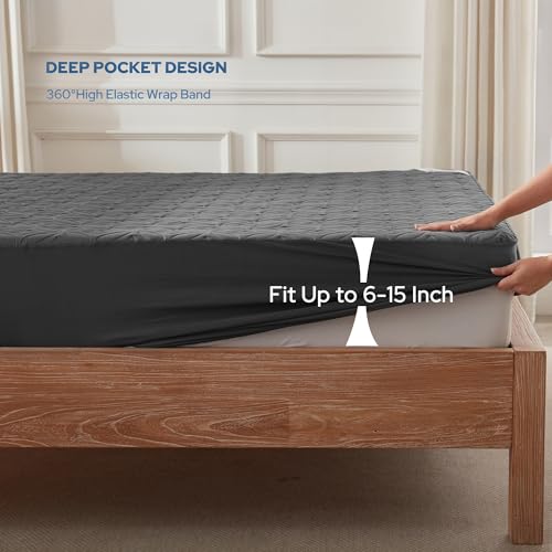 BEDLORE حامي مرتبة BEDLORE 2 عبوة مقاوم للماء، حجم توين XL مع جيب عميق بعمق 6"-15"، غطاء مرتبة سرير ناعم وقابل للتنفس لغرفة النوم، سكن الجامعة (رمادي) - Image 4