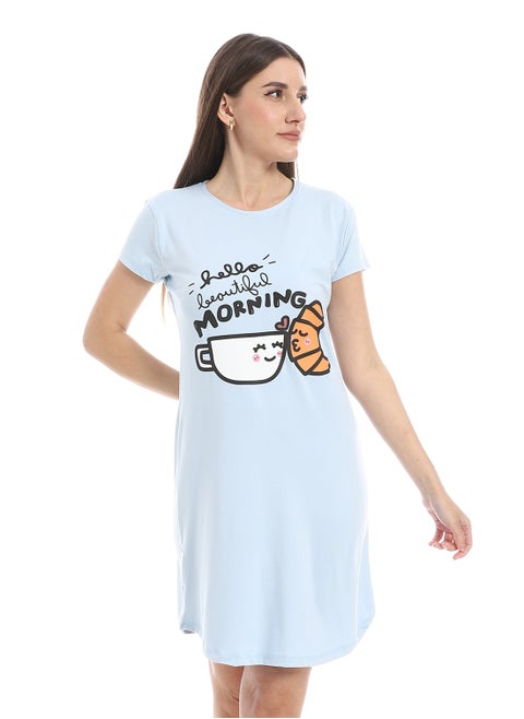 Short Sleeves Printed Sleepshirt _ Baby Blue
