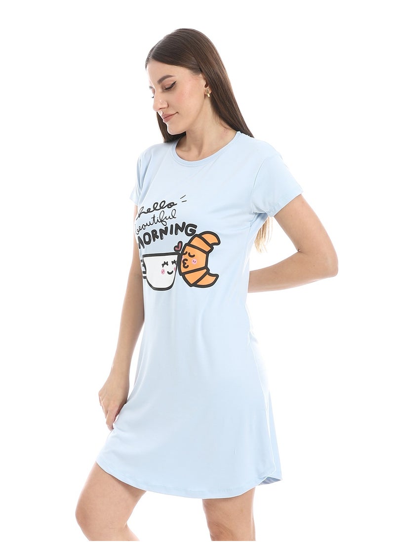 Andora - Short Sleeves Printed Sleepshirt _ Baby Blue - Image 1