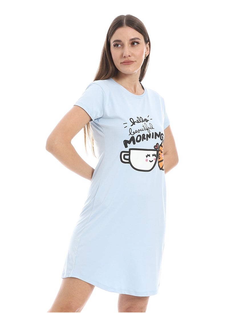 Andora - Short Sleeves Printed Sleepshirt _ Baby Blue - Image 1