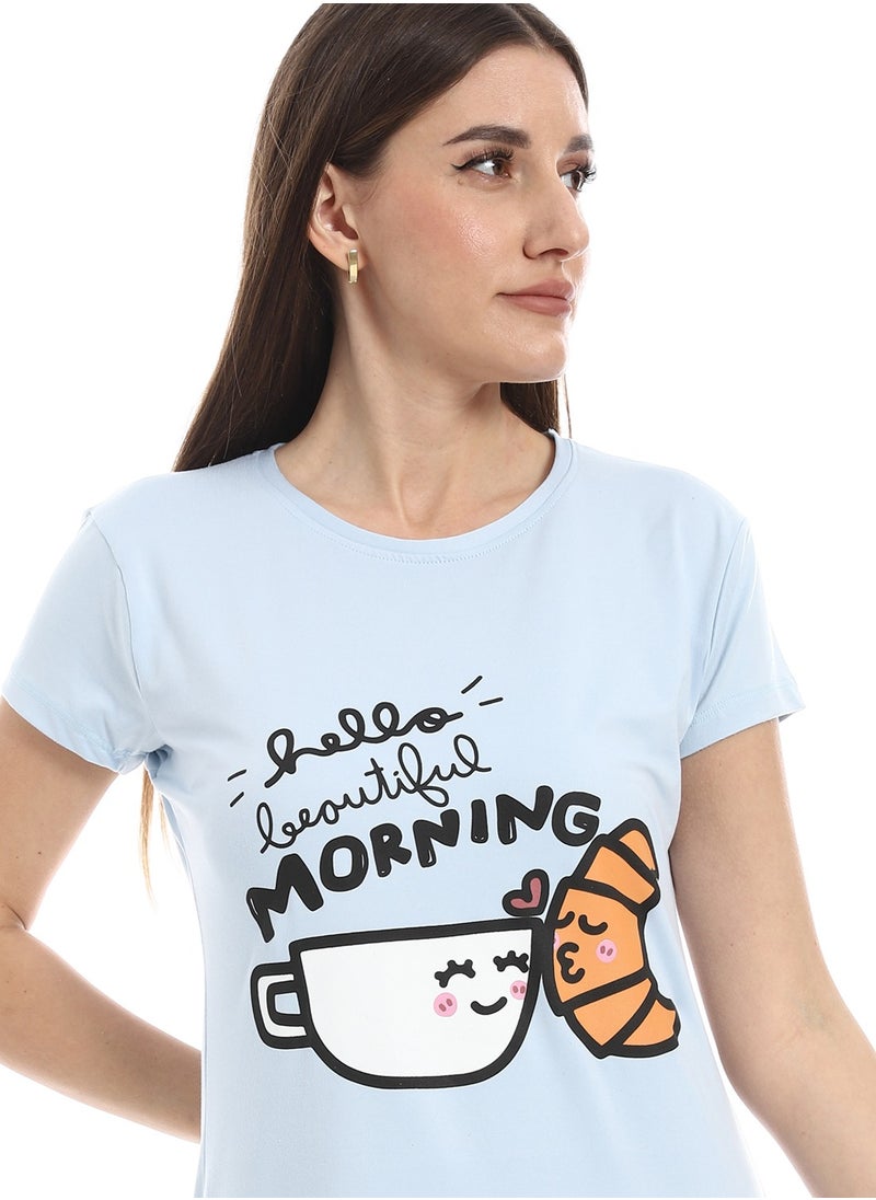 Andora - Short Sleeves Printed Sleepshirt _ Baby Blue - Image 1