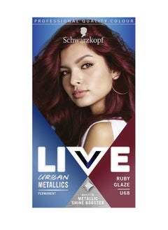 شوارزكوف صبغة شعر حمراء دائمة نابضة بالحياة من LIVE Urban Metallics غنية بزيت جوز الهند لشعر لامع لون Ruby Glaze U68  - Image 1