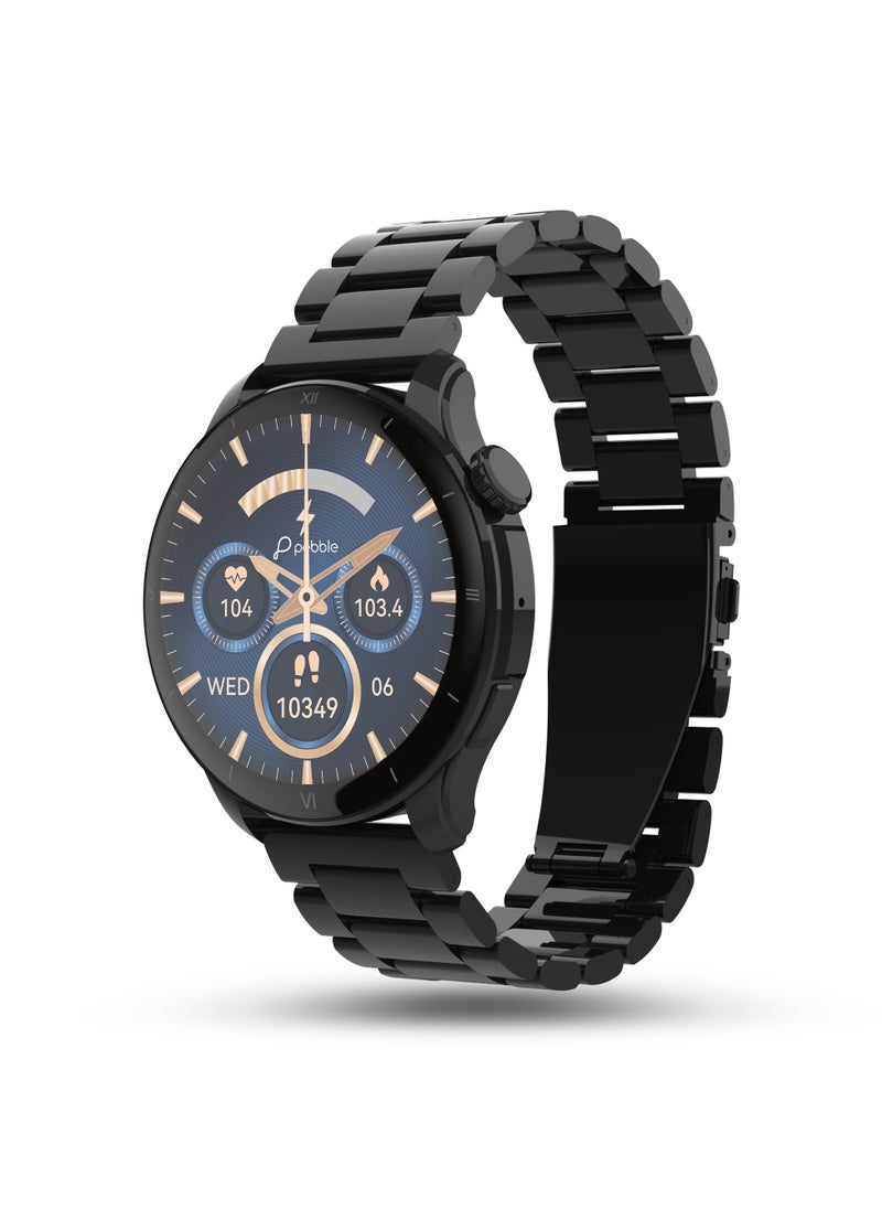 Pebble Cosmos Vault 1.43" Bright HD Display Smartwatch, Bluetooth Calling, Blood Oxygen, Heart Rate Monitoring, Multi Sports Mode, Step Pedometer, Multiple Watch Faces, Ai Voice Assistant, Obsidian Black  - Image 1