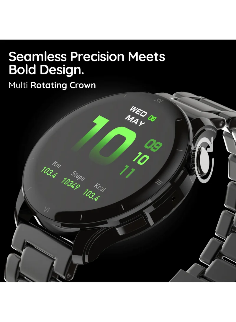 Pebble Cosmos Vault 1.43" Bright HD Display Smartwatch, Bluetooth Calling, Blood Oxygen, Heart Rate Monitoring, Multi Sports Mode, Step Pedometer, Multiple Watch Faces, Ai Voice Assistant, Obsidian Black