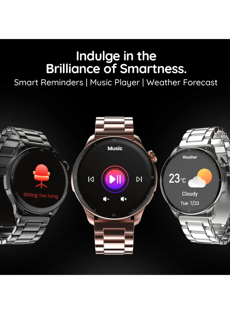 Pebble Cosmos Vault 1.43" Bright HD Display Smartwatch, Bluetooth Calling, Blood Oxygen, Heart Rate Monitoring, Multi Sports Mode, Step Pedometer, Multiple Watch Faces, Ai Voice Assistant, Obsidian Black