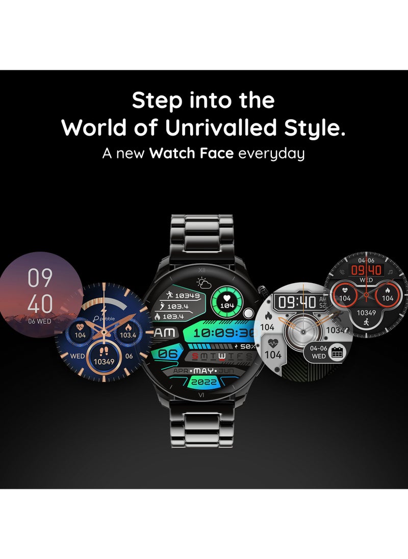 Pebble - Cosmos Vault 1.43" Bright HD Display Smartwatch, Bluetooth Calling, Blood Oxygen, Heart Rate Monitoring, Multi Sports Mode, Step Pedometer, Multiple Watch Faces, Ai Voice Assistant, Obsidian Black - Image 1