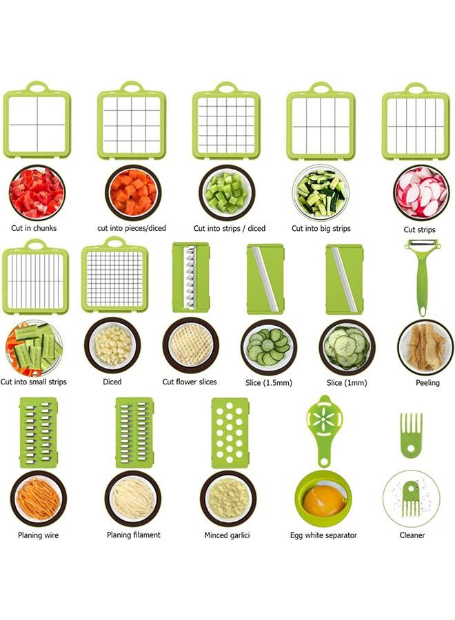 Arabest Vegetable Chopper Onion Chopper Food Chopper Fruit Chopper with 14 Stainless Steel Blades Adjustable Slicer Vegetable Chopper with Drain Rack Storage Container Kitchen Gadgets - Image 2