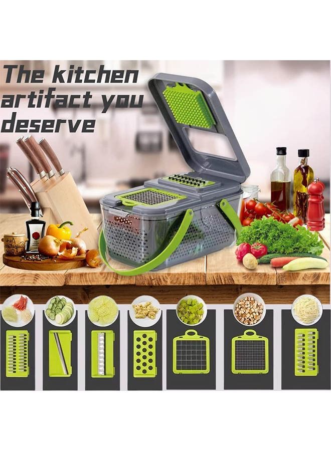 Arabest Vegetable Chopper Onion Chopper Food Chopper Fruit Chopper with 14 Stainless Steel Blades Adjustable Slicer Vegetable Chopper with Drain Rack Storage Container Kitchen Gadgets - Image 3