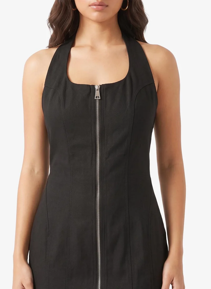 Ginger Halter Neck Zip Up Denim Dress