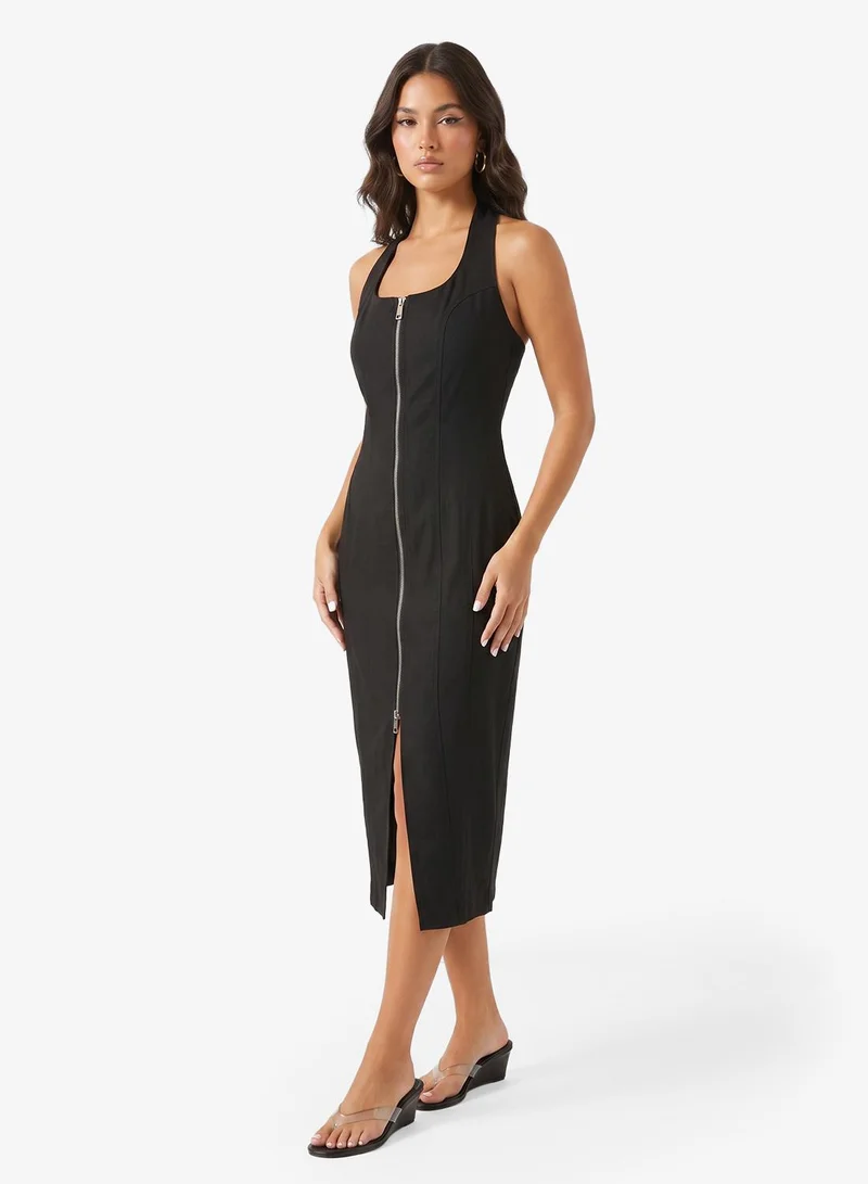 Ginger Halter Neck Zip Up Denim Dress