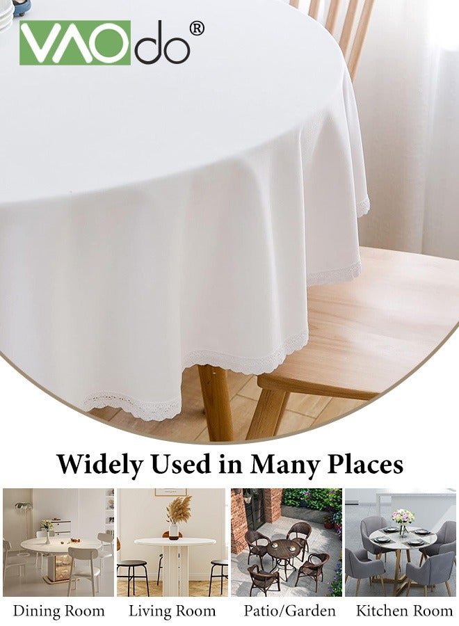 فاو دو مفرش طاولة دائري مع حواف، مفارش طاولة مقاومة للبقع وقابلة للغسل، أغطية طاولة من البوليستر مقاومة للتجاعيد للمطبخ وتناول الطعام وحفلات الزفاف في الأماكن المغلقة والمفتوحة 140 سم - Image 5