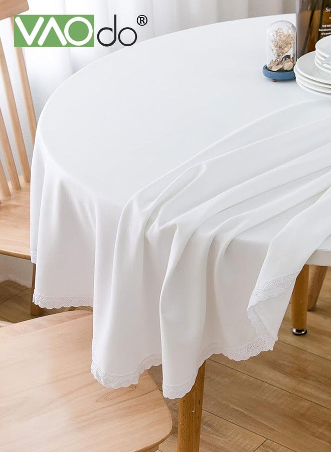 فاو دو مفرش طاولة دائري مع حواف، مفارش طاولة مقاومة للبقع وقابلة للغسل، أغطية طاولة من البوليستر مقاومة للتجاعيد للمطبخ وتناول الطعام وحفلات الزفاف في الأماكن المغلقة والمفتوحة 140 سم - Image 2