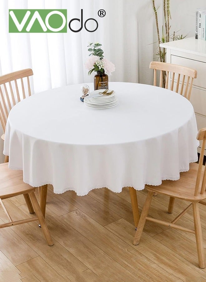 فاو دو مفرش طاولة دائري مع حواف، مفارش طاولة مقاومة للبقع وقابلة للغسل، أغطية طاولة من البوليستر مقاومة للتجاعيد للمطبخ وتناول الطعام وحفلات الزفاف في الأماكن المغلقة والمفتوحة 140 سم - Image 1