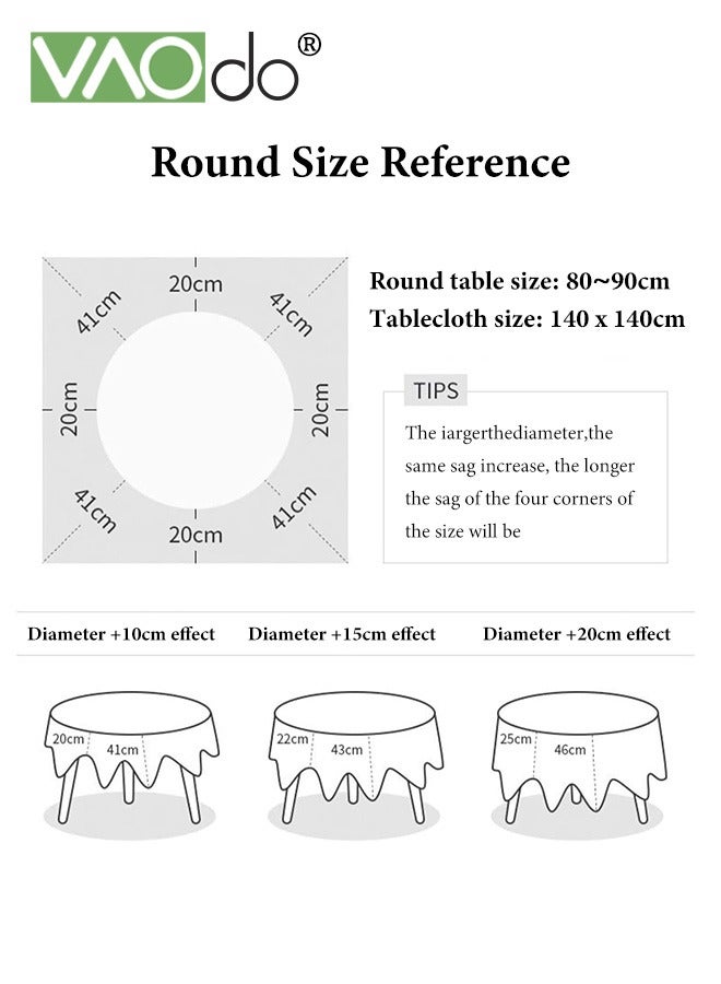 فاو دو مفرش طاولة دائري مع حواف، مفارش طاولة مقاومة للبقع وقابلة للغسل، أغطية طاولة من البوليستر مقاومة للتجاعيد للمطبخ وتناول الطعام وحفلات الزفاف في الأماكن المغلقة والمفتوحة 140 سم - Image 3