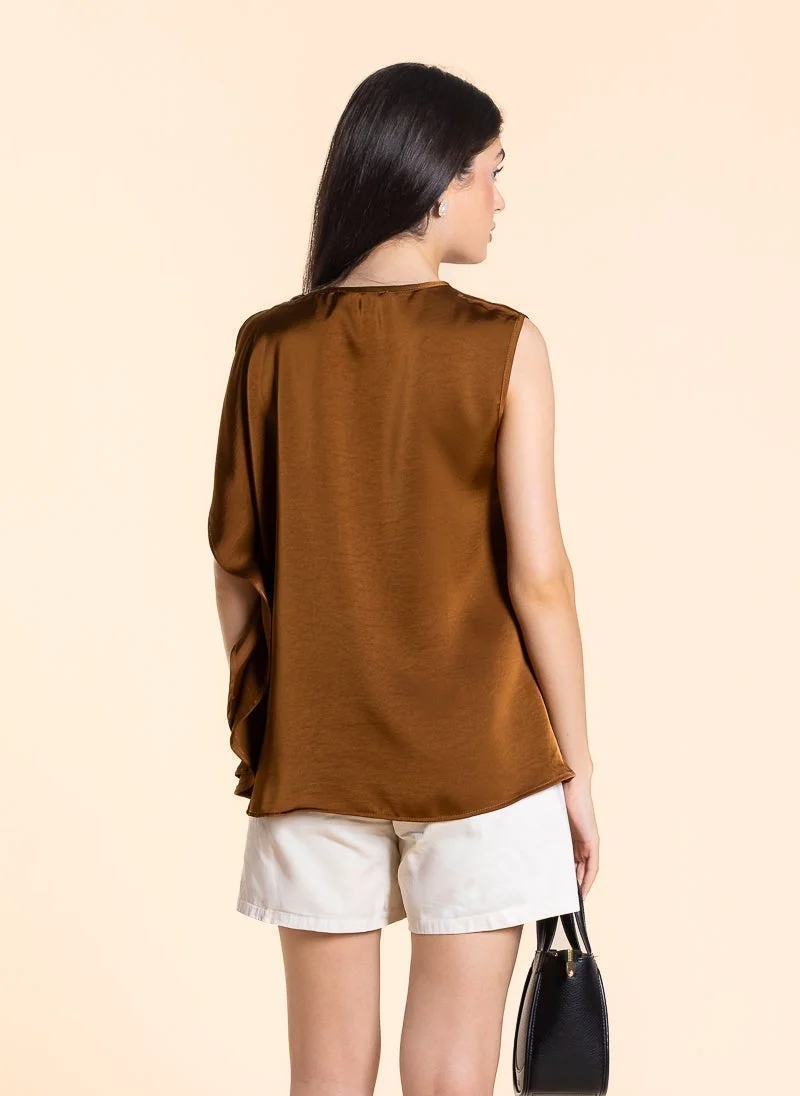 SHAPES DETAILED DRAPED SATIN TOP