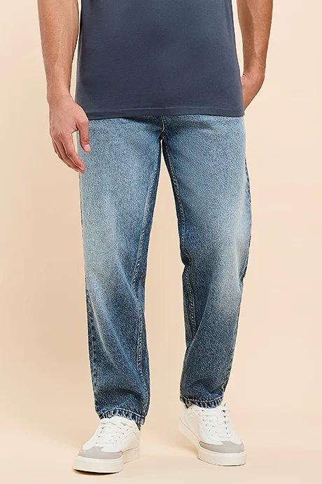 أر أند بي Washed Relaxed Fit Jeans with Button Closure