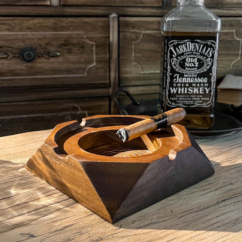 Vintage Dark Brown Cigar Ashtray Heavy Duty Recycled Hardwood Smoking Tray - Image 4