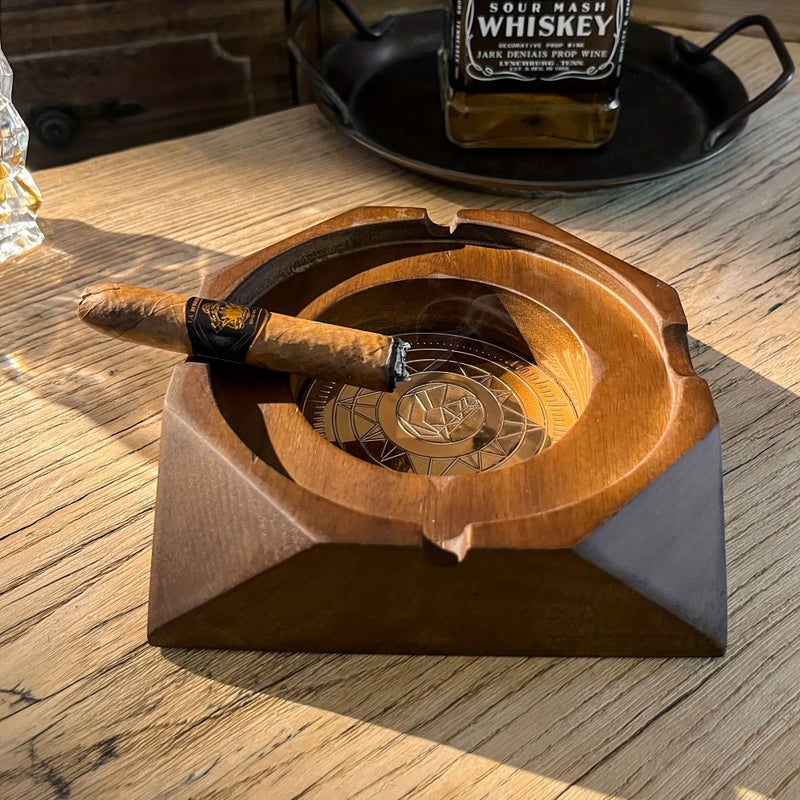Vintage Dark Brown Cigar Ashtray Heavy Duty Recycled Hardwood Smoking Tray - Image 2