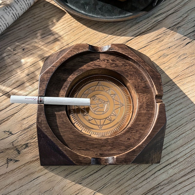 Vintage Dark Brown Cigar Ashtray Heavy Duty Recycled Hardwood Smoking Tray - Image 5