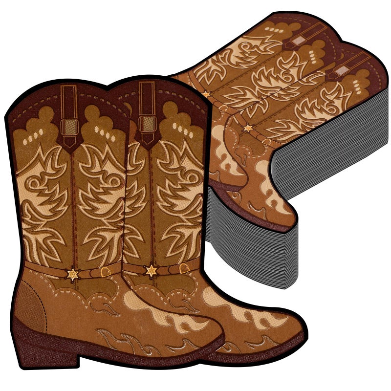 Justforjoyful 50 Pcs Cowboy Boot Napkins - Western Party Decorations  Wild West Cowgirl Boot Shaped Napkins for Baby Shower  Rodeo  Birthday Lunch & Dinner Table Decor  Party Favor  - Image 1