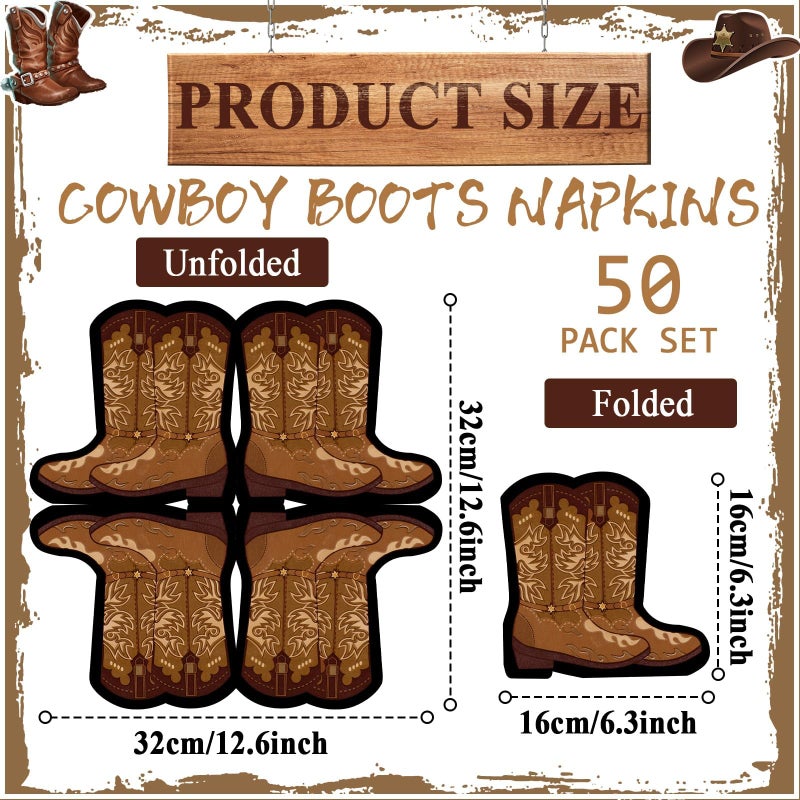 Justforjoyful 50 Pcs Cowboy Boot Napkins - Western Party Decorations  Wild West Cowgirl Boot Shaped Napkins for Baby Shower  Rodeo  Birthday Lunch & Dinner Table Decor  Party Favor  - Image 2