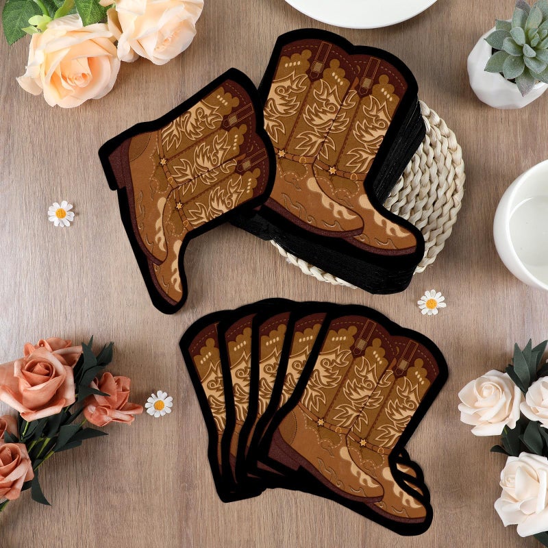 Justforjoyful 50 Pcs Cowboy Boot Napkins - Western Party Decorations  Wild West Cowgirl Boot Shaped Napkins for Baby Shower  Rodeo  Birthday Lunch & Dinner Table Decor  Party Favor  - Image 4