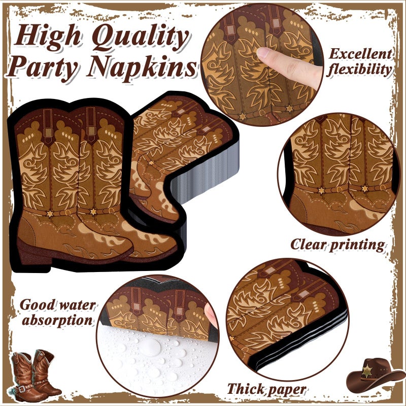 Justforjoyful 50 Pcs Cowboy Boot Napkins - Western Party Decorations  Wild West Cowgirl Boot Shaped Napkins for Baby Shower  Rodeo  Birthday Lunch & Dinner Table Decor  Party Favor  - Image 3