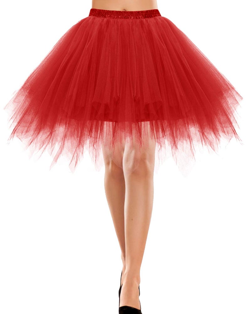 Bbonlinedress Red Tutu for Women Adult Puffy Tulle Skirt for Valentine's Day Queen of Hearts Cosplay Costume Bachelorette Party Mini Ballet Dance Skirts Red S