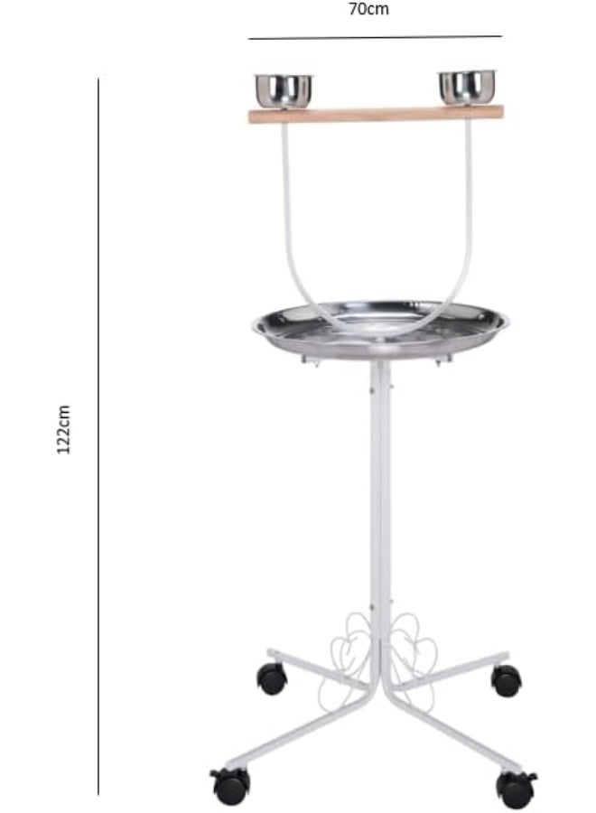 Egardenkart Premium Bird Play Top Stand With Wooden Perch And Stainless Steel Bowls - Mess-Free Feeding And Playtime Solution! White - Image 4