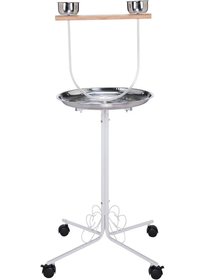 Egardenkart Premium Bird Play Top Stand With Wooden Perch And Stainless Steel Bowls - Mess-Free Feeding And Playtime Solution! White - Image 1