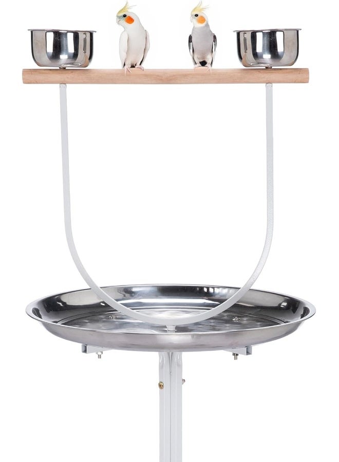 Egardenkart Premium Bird Play Top Stand With Wooden Perch And Stainless Steel Bowls - Mess-Free Feeding And Playtime Solution! White - Image 3