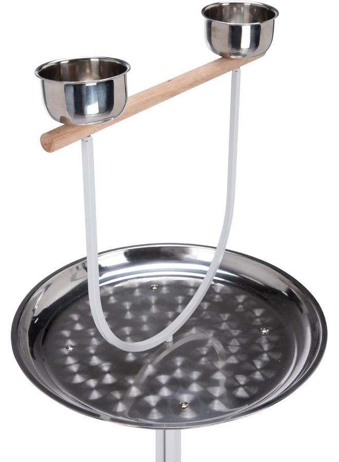 Egardenkart Premium Bird Play Top Stand With Wooden Perch And Stainless Steel Bowls - Mess-Free Feeding And Playtime Solution! White - Image 2