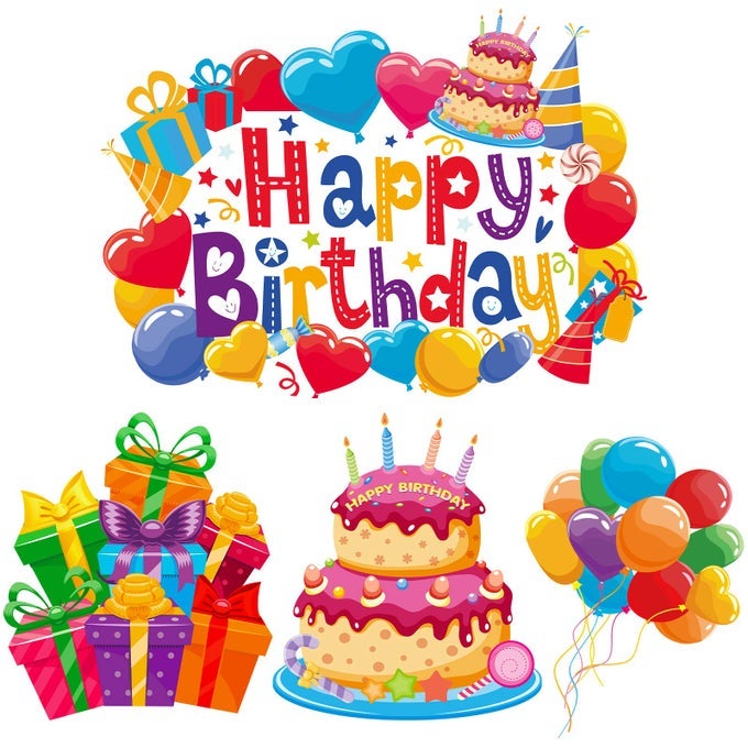 4 Pieces Car Magnet Birthday Decorations Large Happy Birthday Magnets With Cake Balloon Reflective Box Shapes for Cars Refrigerator Cruise Door and Other Metal Surfaces