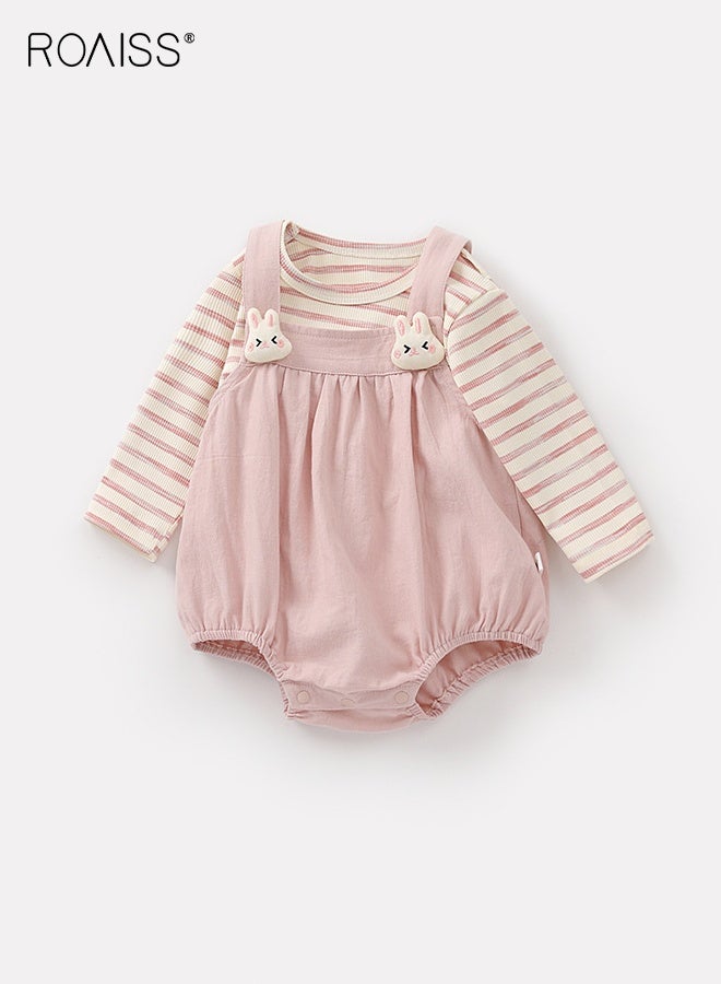 roaiss Baby Girls T-shirt and Overalls Set, Stylish Spring and Autumn Outfit with Long Sleeve Striped Top and Rompers, 2 Piece Comortable Clothing Set for Baby Girls, Suitable for Daily Wear and Outdoor Activities - Image 4