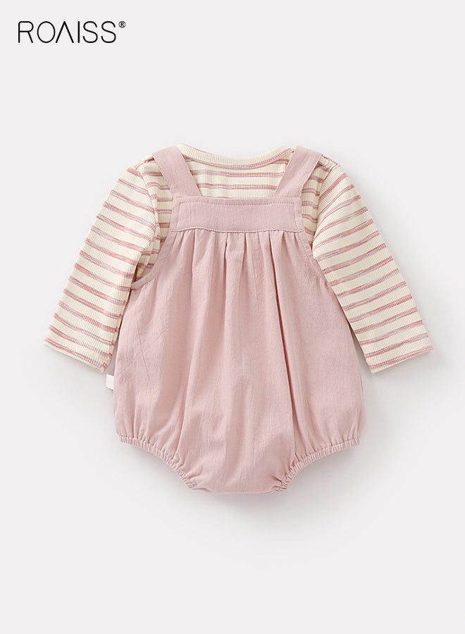 roaiss Baby Girls T-shirt and Overalls Set, Stylish Spring and Autumn Outfit with Long Sleeve Striped Top and Rompers, 2 Piece Comortable Clothing Set for Baby Girls, Suitable for Daily Wear and Outdoor Activities - Image 3