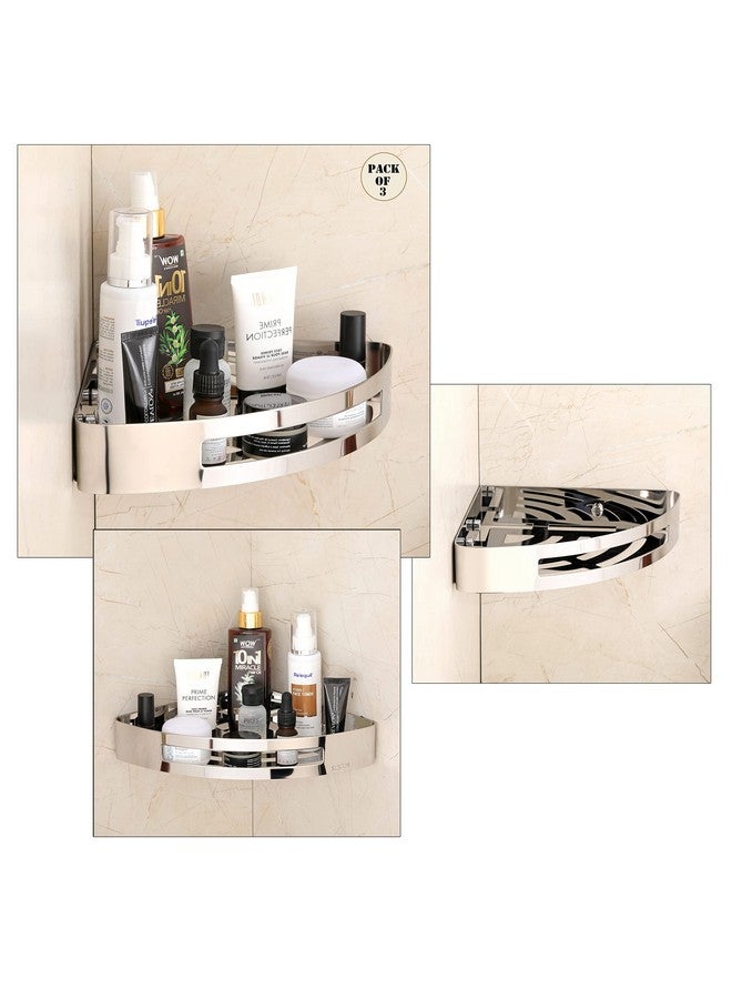FORTUNE Stainless Steel 304 Wall Mount Corner Shelf Bathroom Multi-Functional Storage Shelf/Rack & Caddy Basket Bathroom Accessories (8.5x8.5 Inch) - (Pack of 3, Chrome) - Image 1