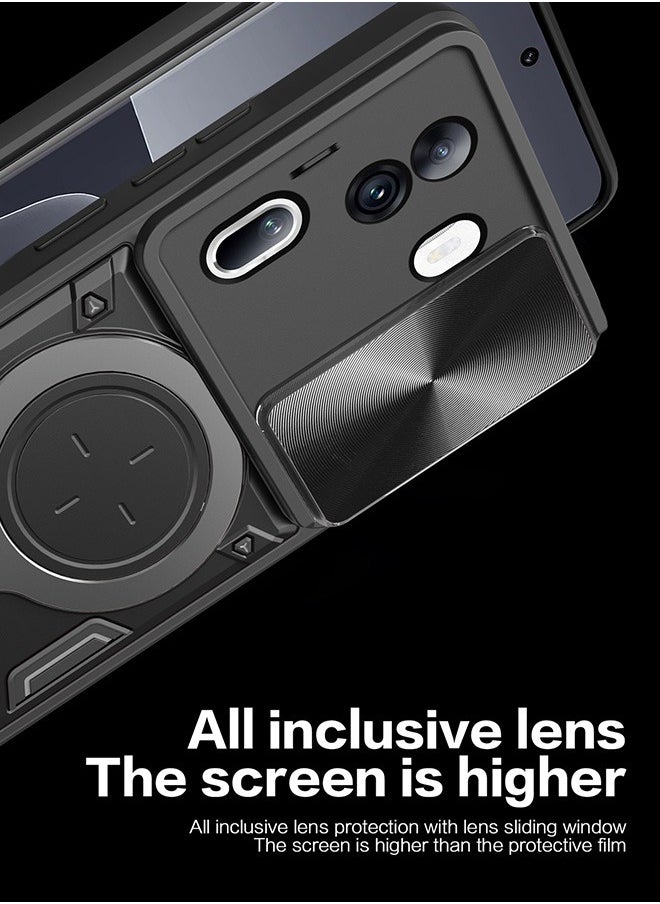 Generic - For Oppo Reno 11Pro 5G Case with Slide Camera Cover and Stand Kickstand Magnetic Ring High Quality Shockproof Protective Cover, Anti-Fall Drop Protection, Shockproof Case, Black - Image 1