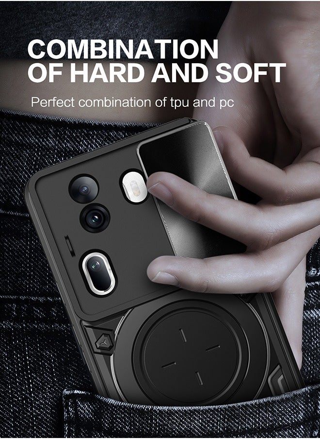 Generic - For Oppo Reno 11Pro 5G Case with Slide Camera Cover and Stand Kickstand Magnetic Ring High Quality Shockproof Protective Cover, Anti-Fall Drop Protection, Shockproof Case, Black - Image 1