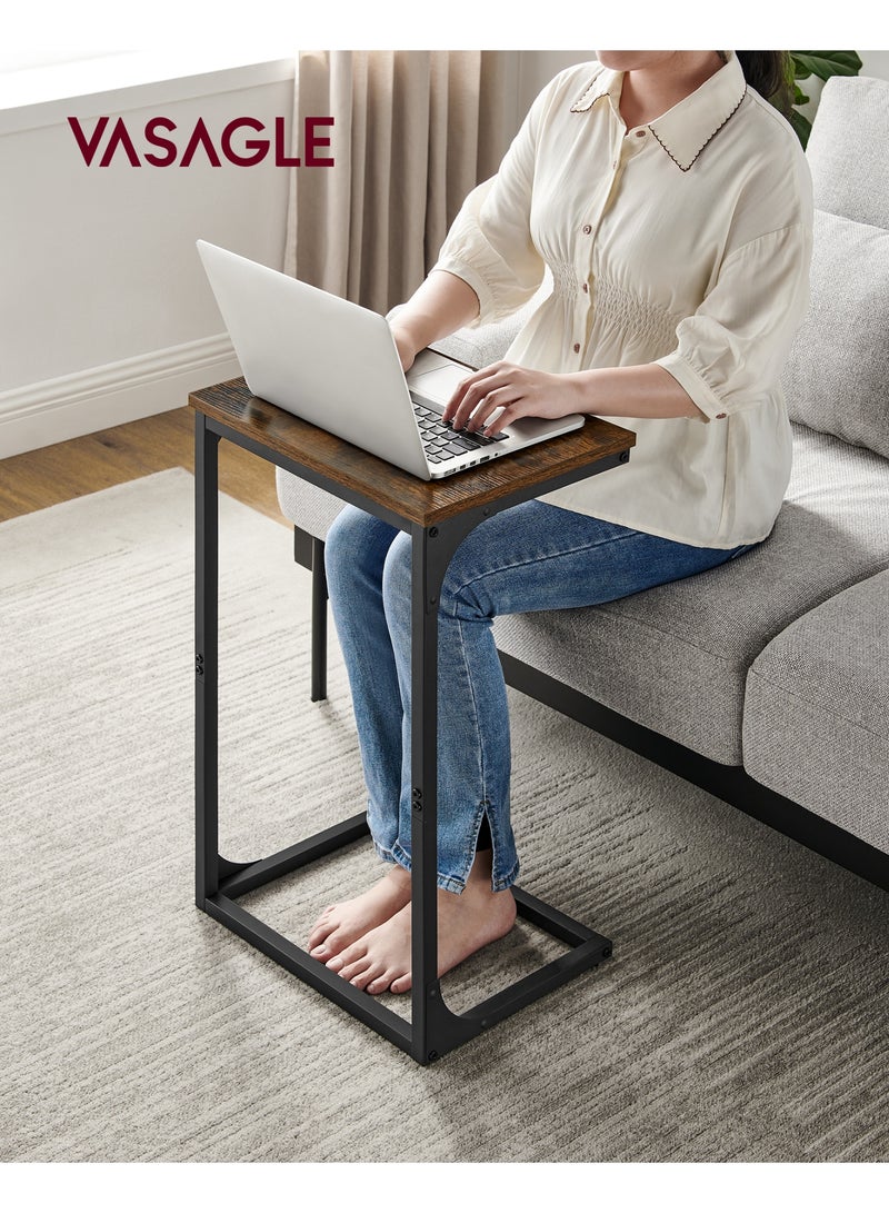VASAGLE C-Shaped End Table, Side Table for Sofa, Couch Table with Metal Frame, Small TV Tray Table for Living Room, Bedroom, Rustic Brown and Black - Image 2
