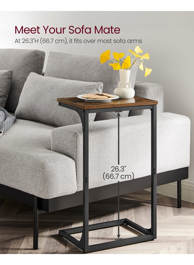 VASAGLE C-Shaped End Table, Side Table for Sofa, Couch Table with Metal Frame, Small TV Tray Table for Living Room, Bedroom, Rustic Brown and Black - Image 3