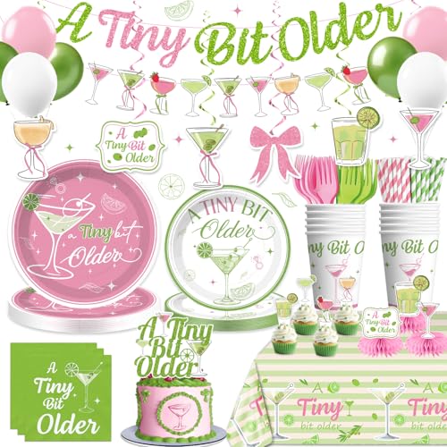 Yingoto 193pcs A Tiny Bit Older Birthday Decoration Serve 25 Allinone Set with Martini Plates and Napkins Set Banner Tablecloth Cupcake Topper Etc for Girl Women Birthday Bridal Wedding Baby Shower - Image 1