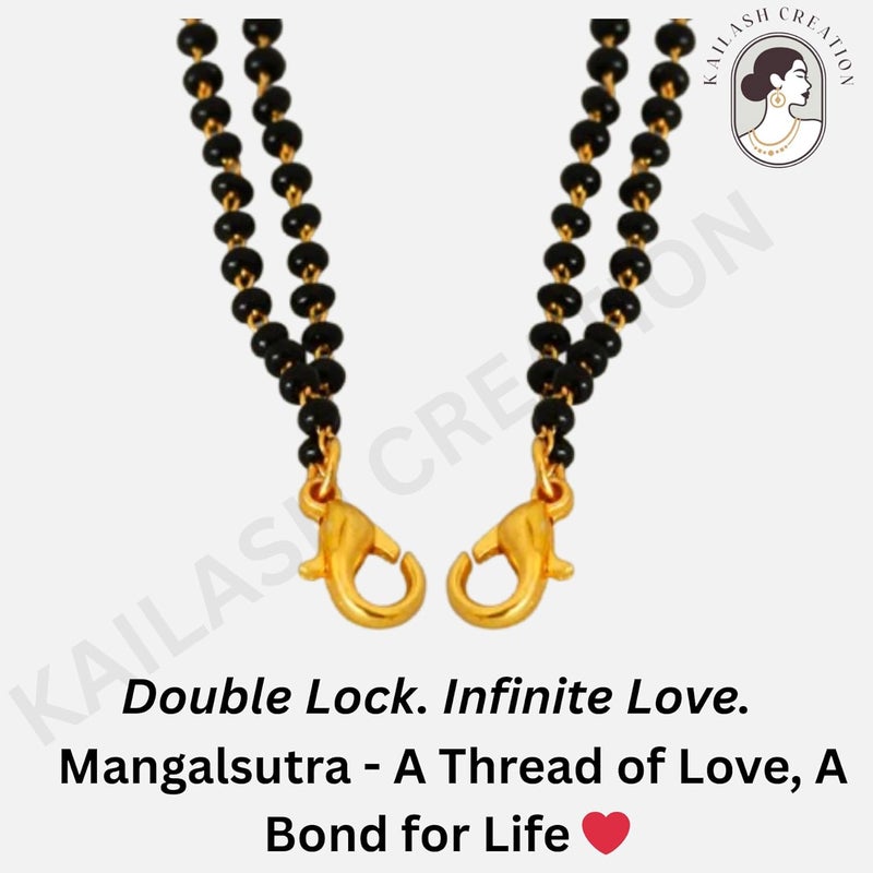 Kailash Creation 22 K Gold Plated Gold Plated Mangalsutra Chain for women stylish – 18 Inch and 24 inches Black Beads Without Pendant For Women Brass Mangalsutra with lobster lock and S-Hook Clasp - Image 3