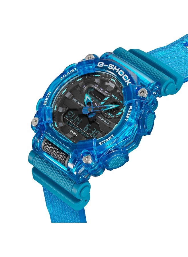 كاسيو ساعة كاسيو G-SHOCK GA-900SKL-2ADR للرجال بعرض تناظري ورقمي، مقاومة للصدمات، مقاومة للماء حتى 200 متر، سوار ريزن شفاف باللون الأزرق - Image 4