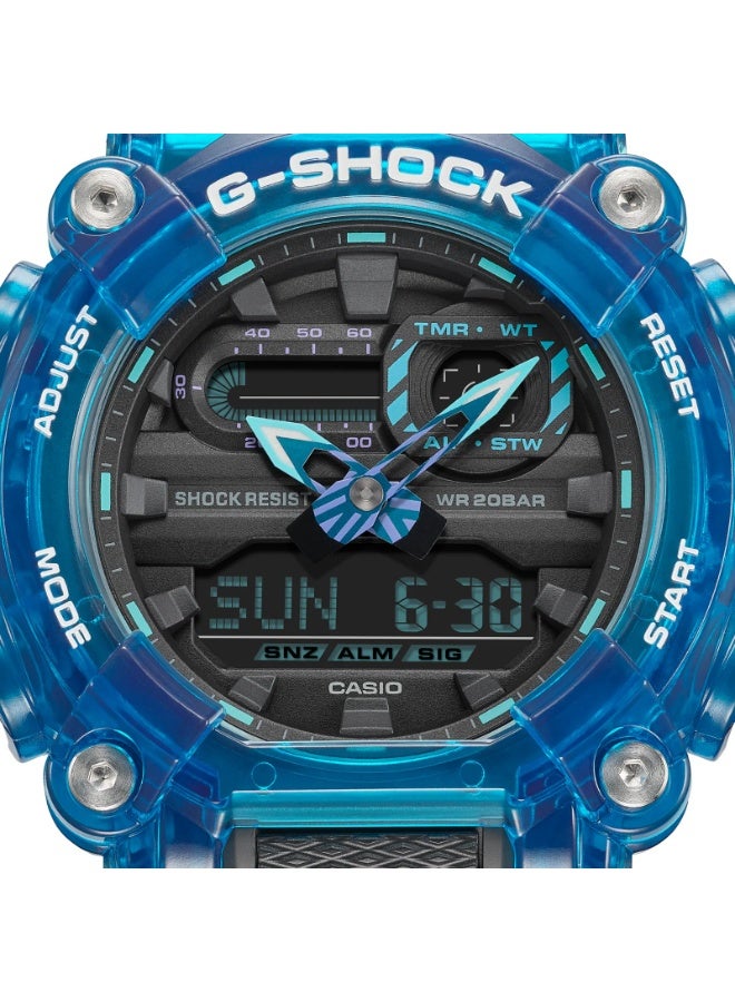 كاسيو ساعة كاسيو G-SHOCK GA-900SKL-2ADR للرجال بعرض تناظري ورقمي، مقاومة للصدمات، مقاومة للماء حتى 200 متر، سوار ريزن شفاف باللون الأزرق - Image 3
